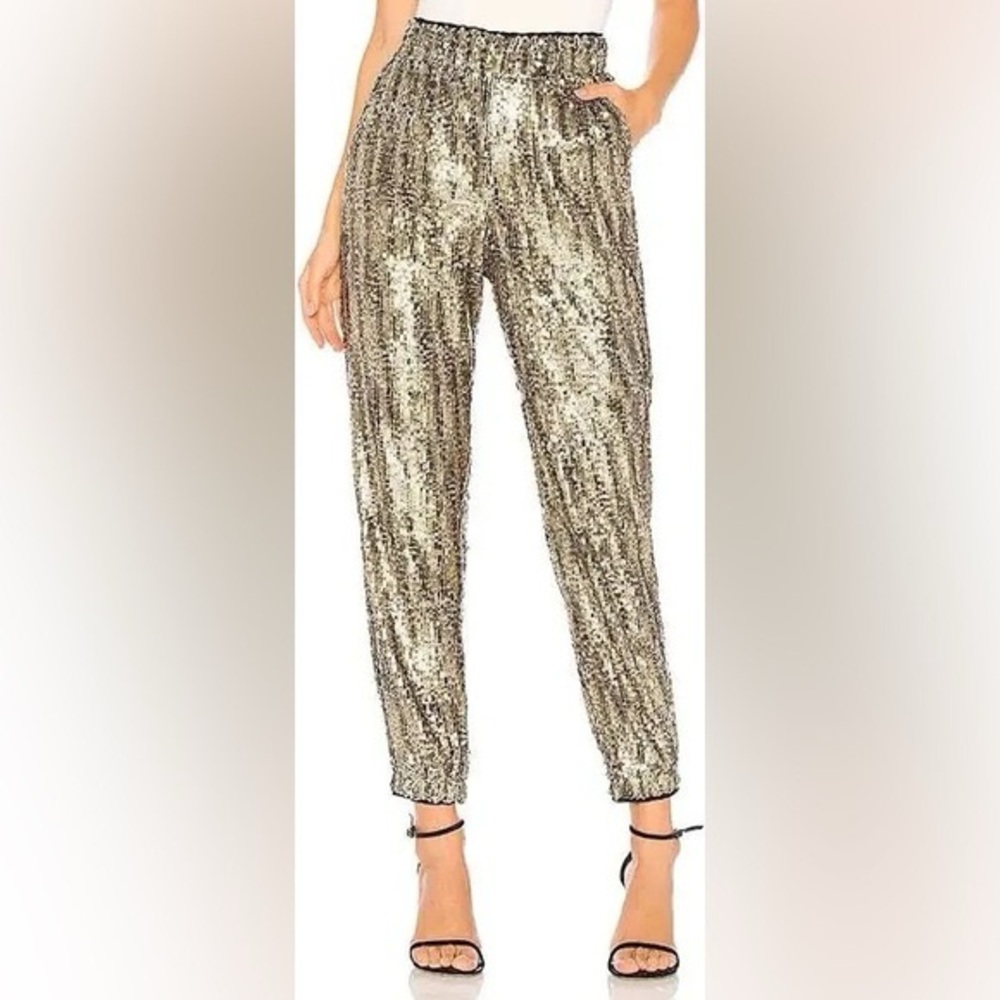 Tularosa Cara Black and Gold Sequin Pants